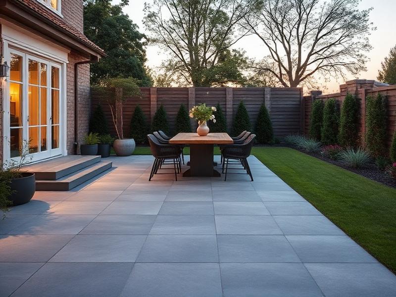 Terras met grote tegels